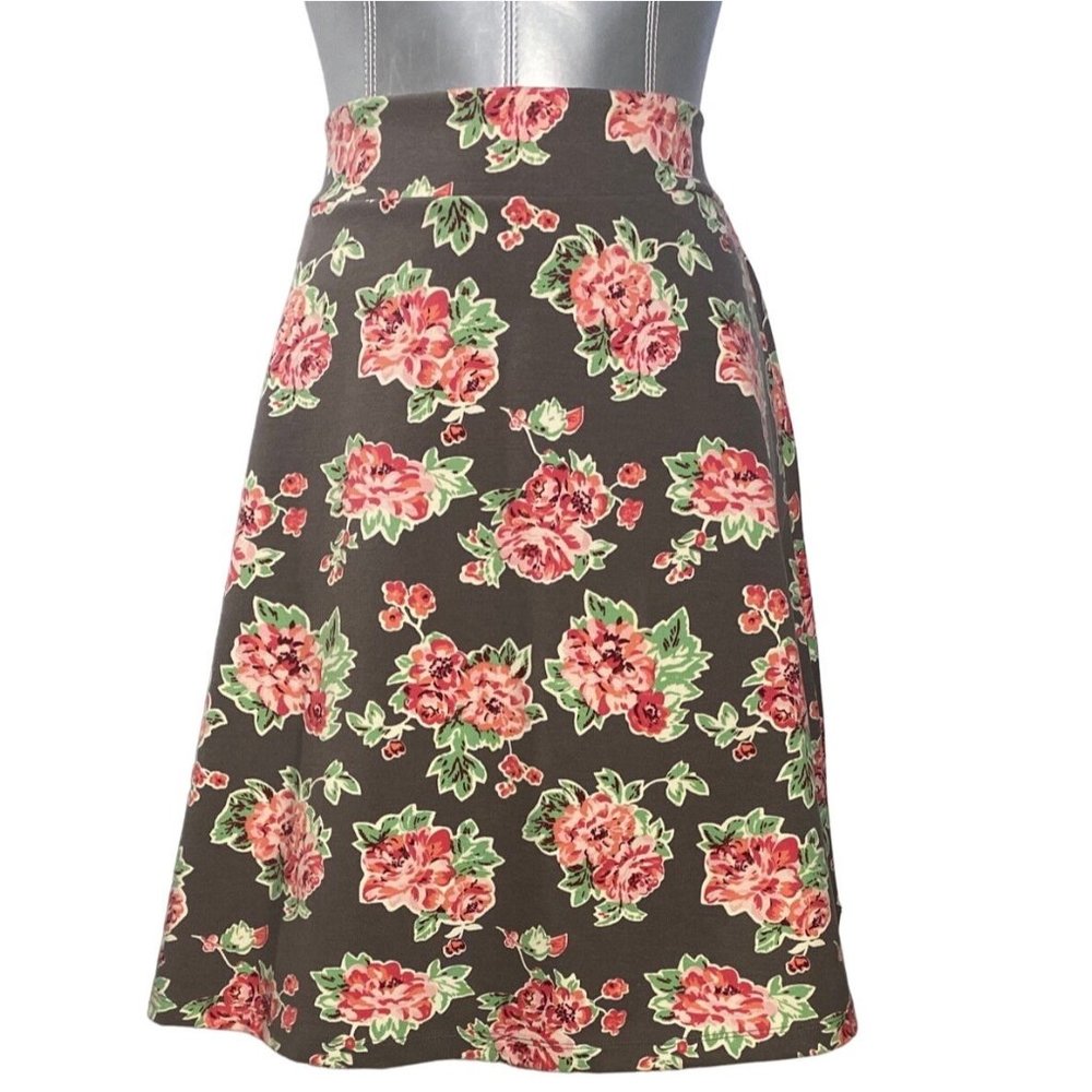 New Matilda Jane L Womens Skirt Cheryl Skater Pocket Gray Floral Leaves CUTE